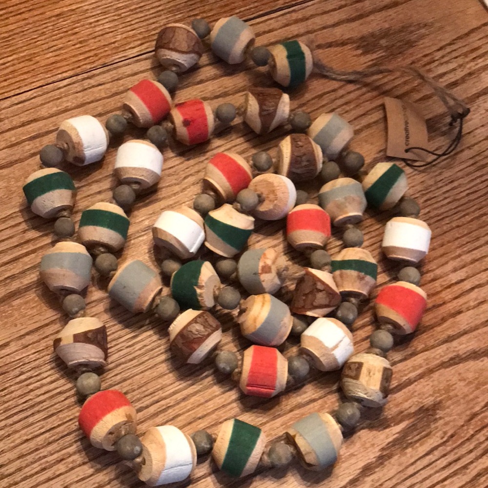 Rustic wood bead christmas garland